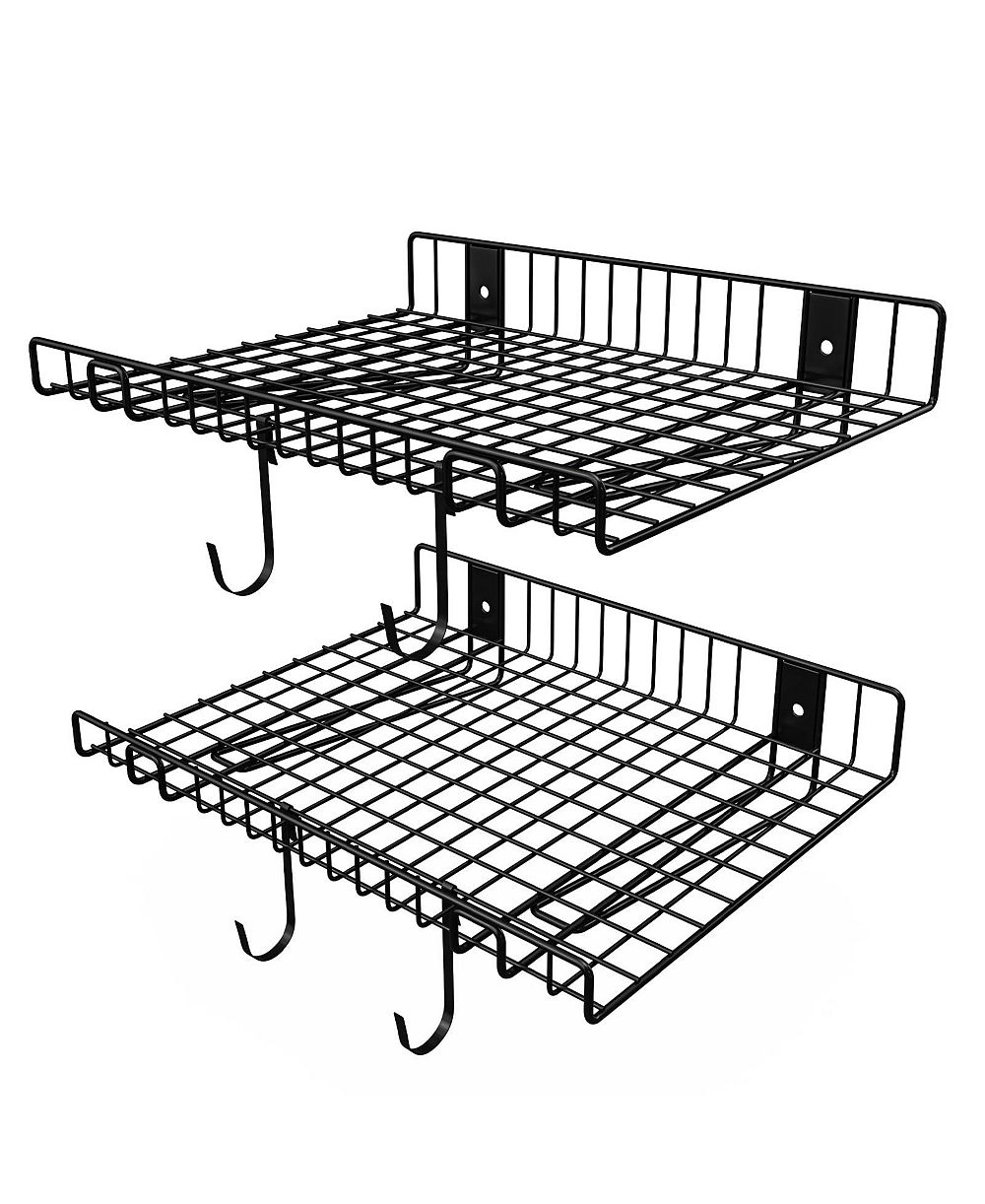 XDOVET Wall Mounted Shelving Heavy Duty Floating Shelves With Hooks Mesh Storage Rack For Kitchen Office Basement Cabinet