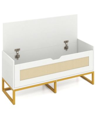 Costway 39.5" Rattan Storage Chest with Padded Seat, Flip-Top and Safety Hinges for Bedroom