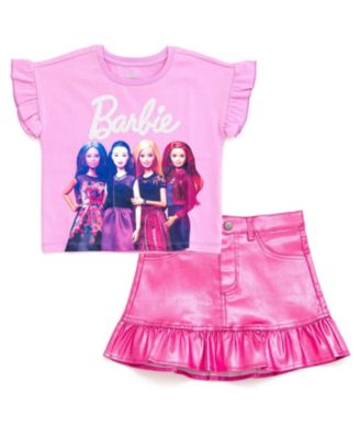 Barbie комплект из футболки с пайетками и металлической юбки для девочек-малышек 2T-4T