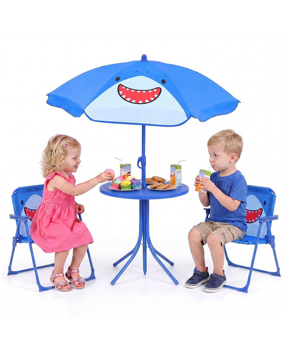 Gymax Kid's Picnic Table Outdoor Table and Chair Set 2 Folding Chairs and Adjustable Umbrella