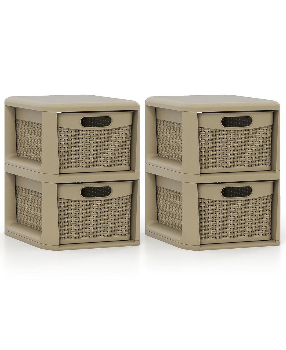 Costway 2-Drawer Storage Cabinet with Wicker Patterns, Handles for Bedroom, Bathroom