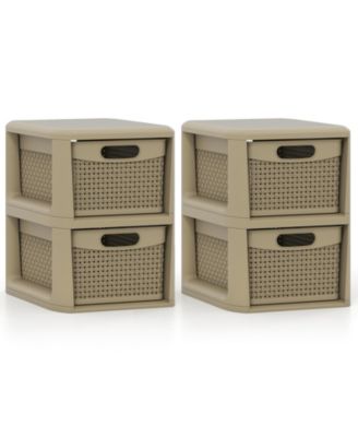 Costway 2-Drawer Storage Cabinet with Wicker Patterns, Handles for Bedroom, Bathroom