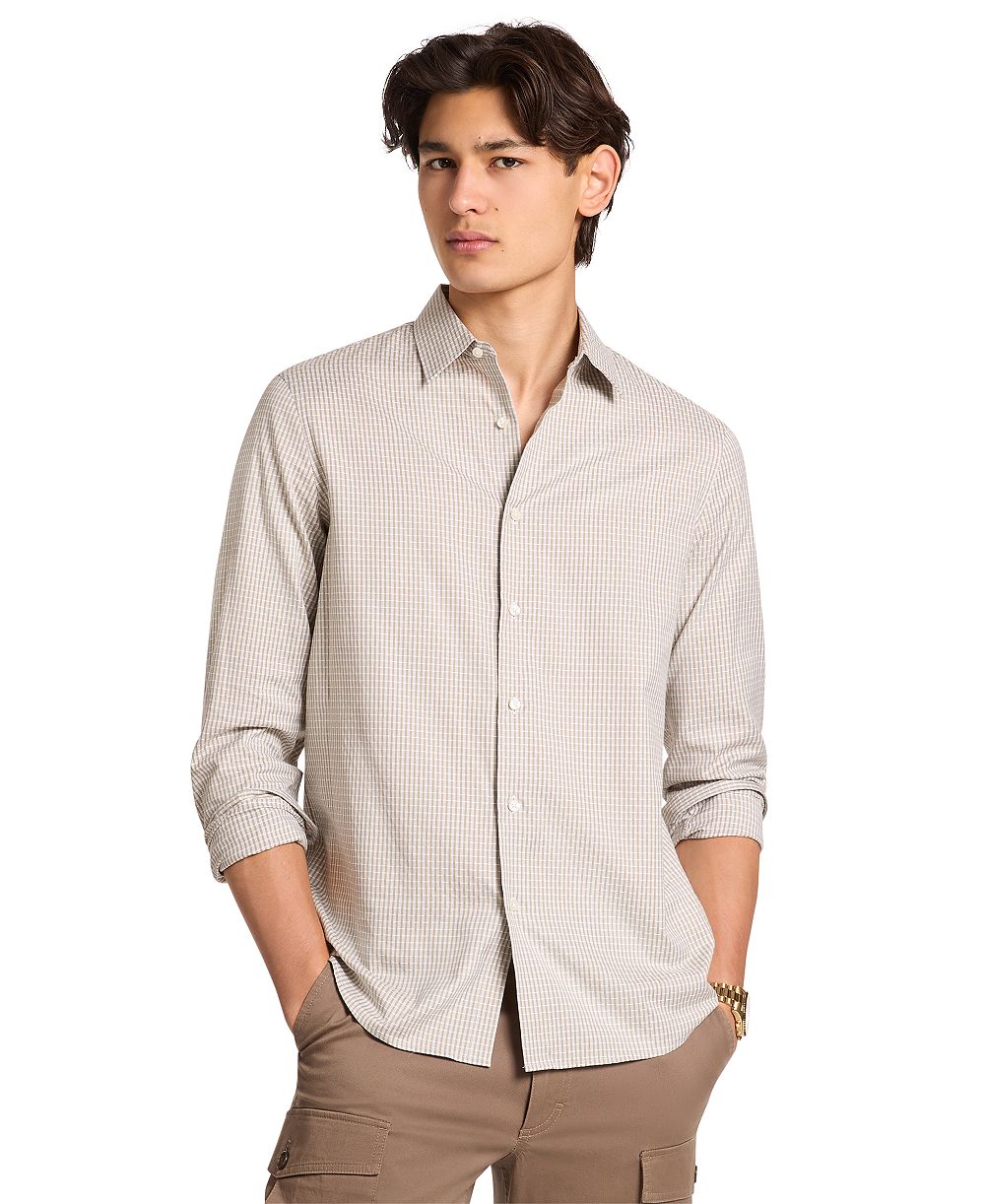 Michael Kors Men's Check-Print Long-Sleeve Cotton Shirt