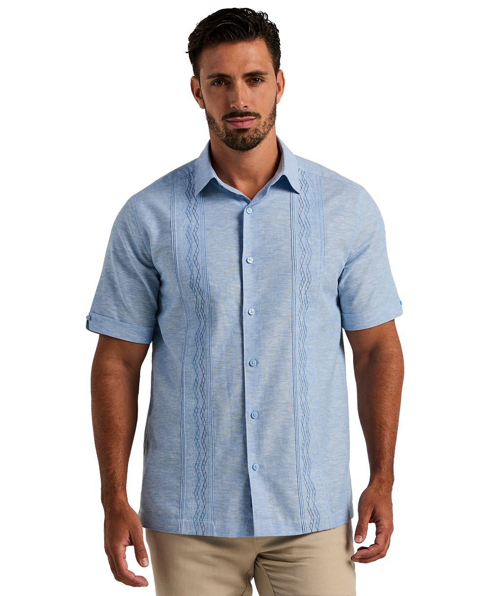 Cubavera Мужская хлопково-льняная рубашка Guayabera Classic Fit с коротким рукавом и вышивкой Multi-Tuck