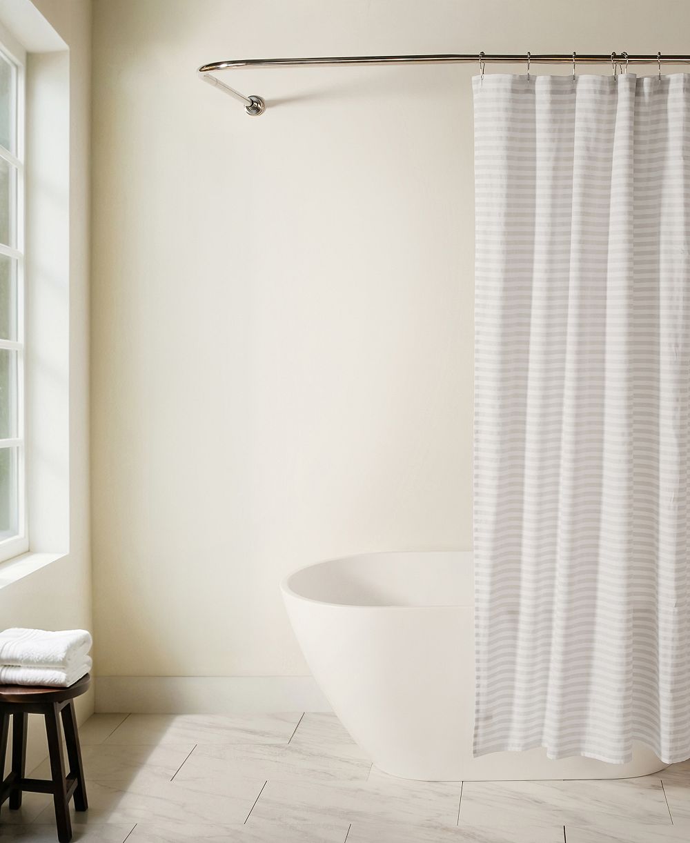 ienjoy Home Cotton Blend Striped Shower Curtain, 72" x 72"