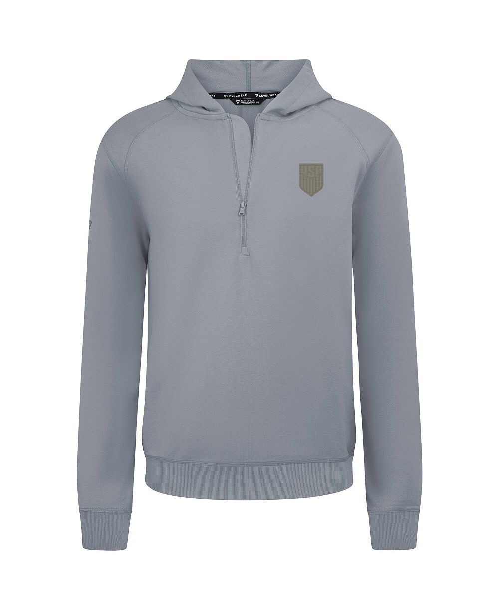 LevelWear Men's Gray USMNT Technic Tri-Blend Quarter-Zip Hoodie