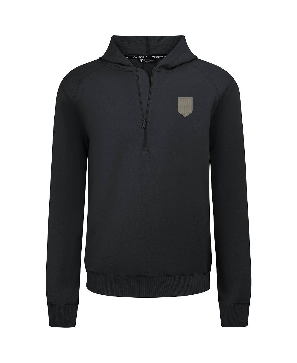 LevelWear Men's Black USMNT Technic Tri-Blend Quarter-Zip Hoodie