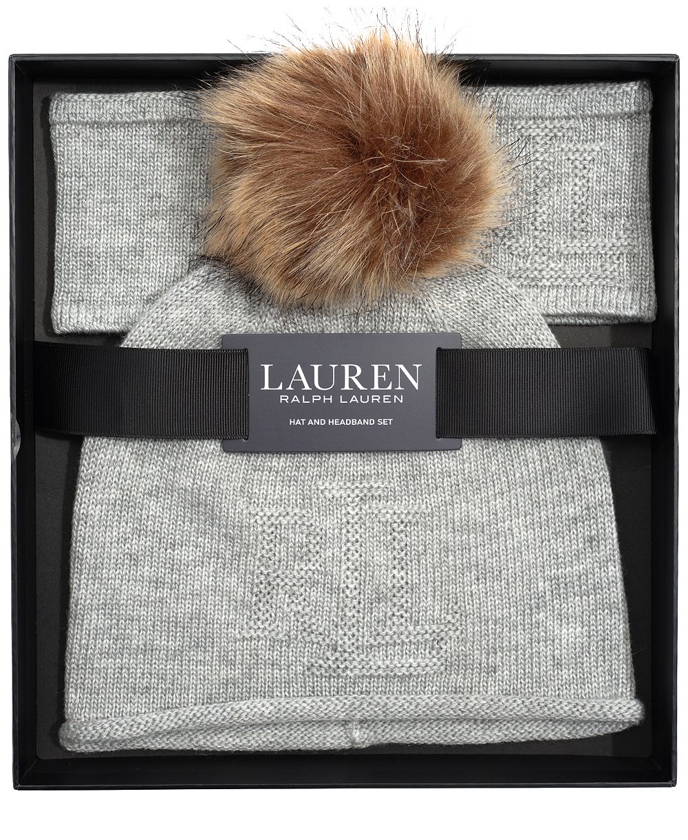 Lauren Ralph Lauren Texture Logo Headband and Beanie Set