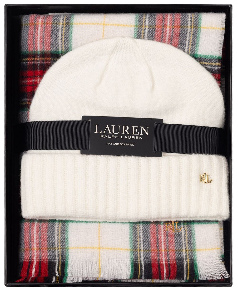 Lauren Ralph Lauren Woven Scarf and Knit Beanie Set