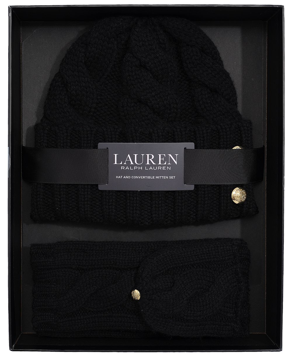 Lauren Ralph Lauren Cable Hat and Convertible Mitten Gift Set