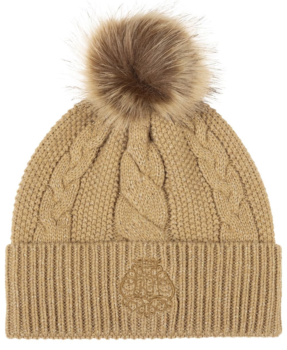 Lauren Ralph Lauren Metallic Direct Embroidery Cable Pom Beanie