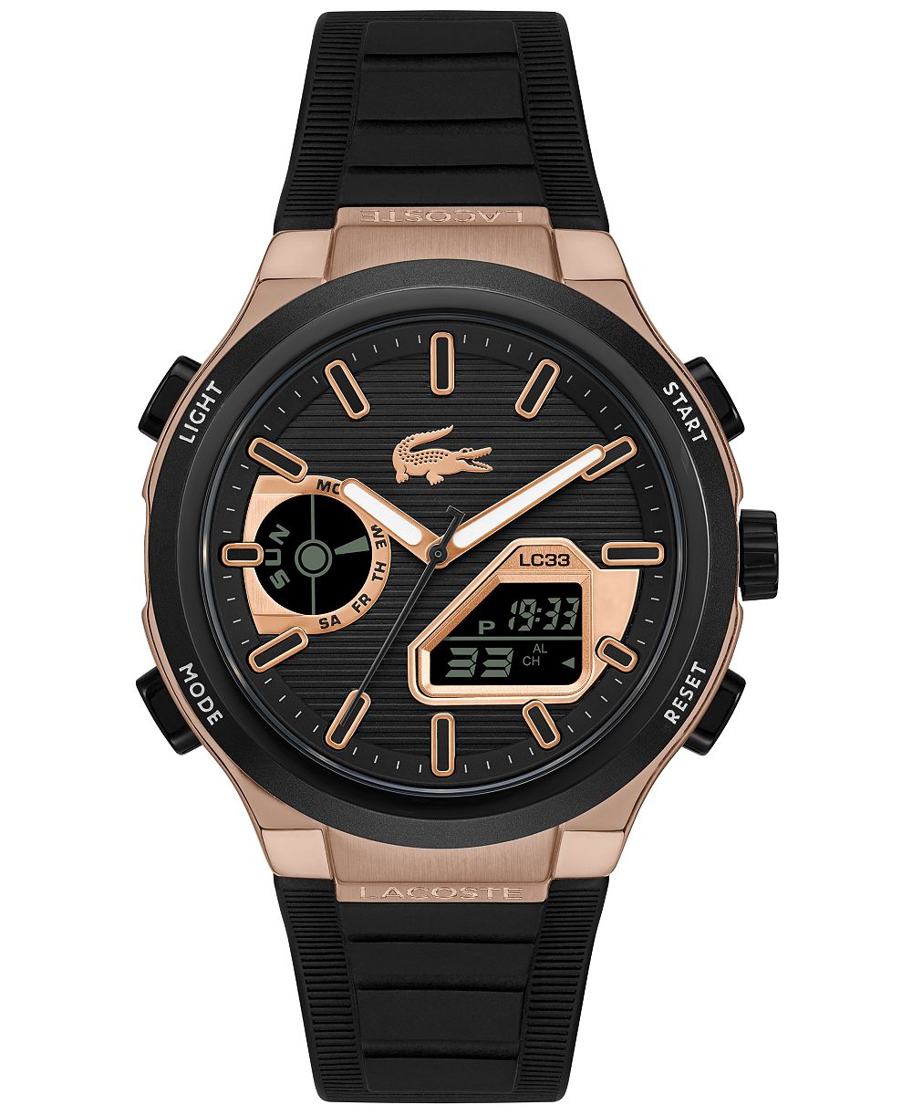 Lacoste Мужские кварцевые часы LC33 Black Silicone Strap 44.8mm