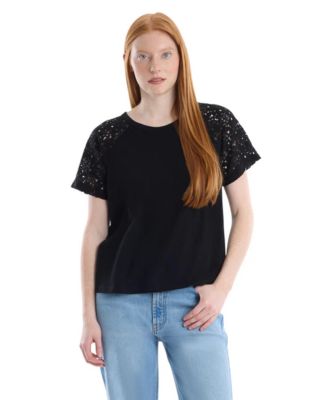 Женская футболка WILT с кружевными рукавами Raglan