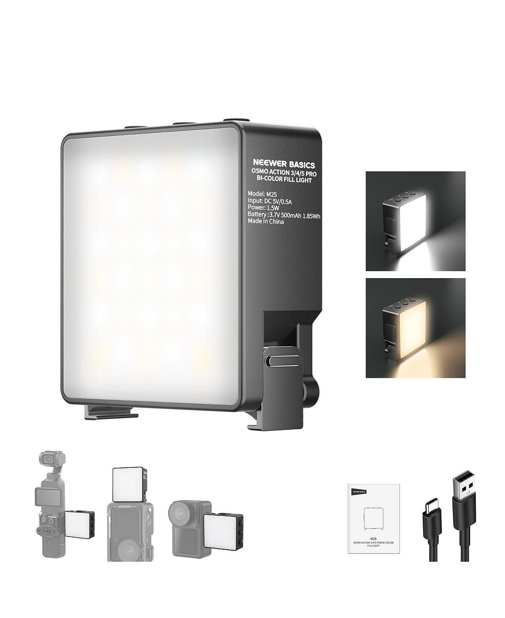 Neewer M25 Bi-Color Dimmable Fill Light for DJI OSMO Nano Action 3 4 5 Pro