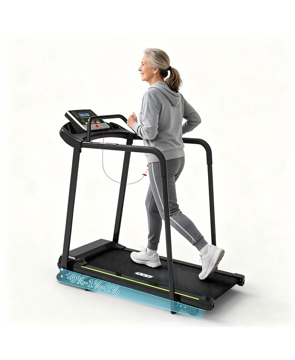 Rellysport Senior Treadmill for Elderly, Walking Treadmill with Long Side Handrails and Front Handrails for Small Spaces