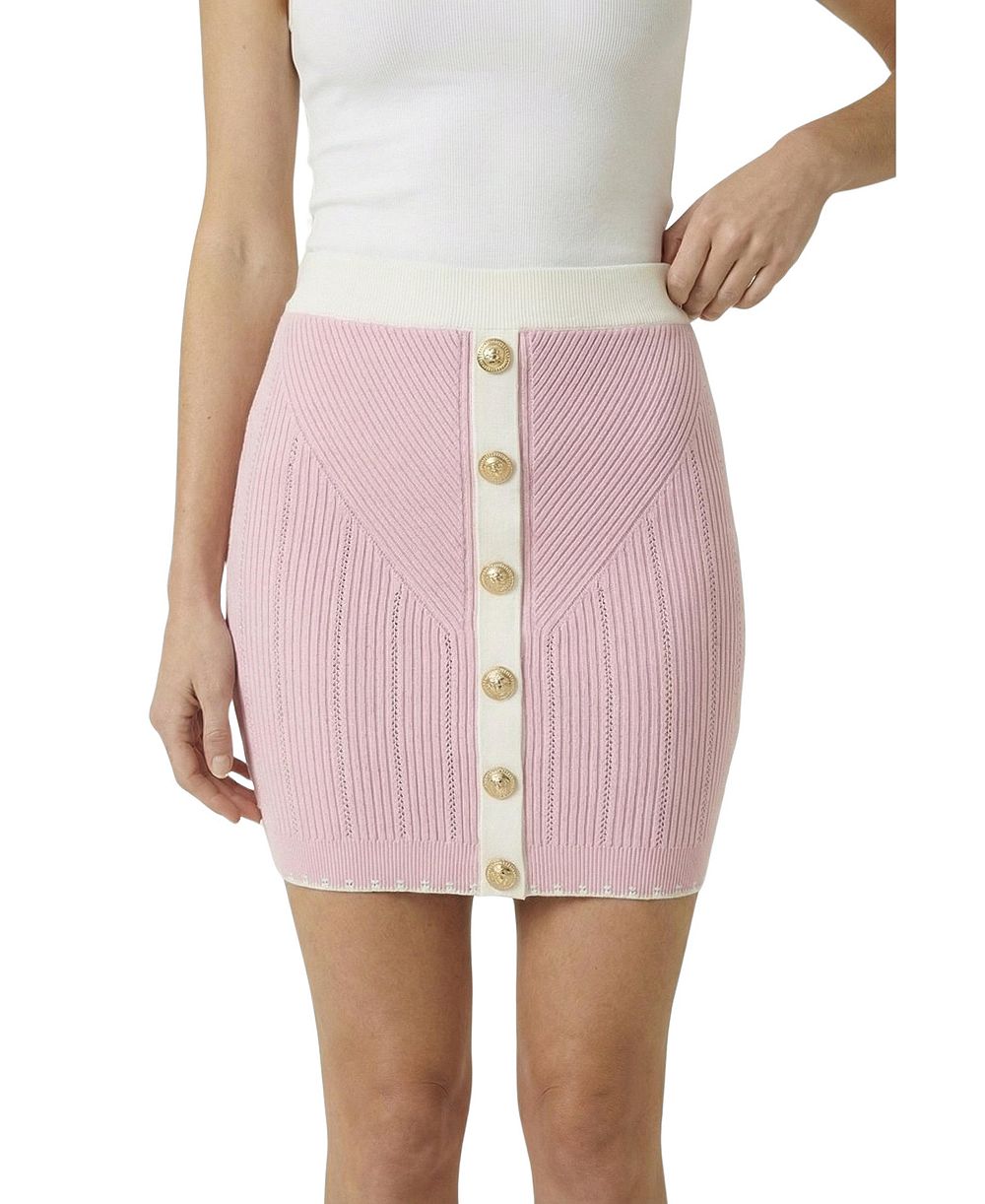Modenaire Women's Ribbed Knit Contrast-Trim Button-Front Mini Skirt