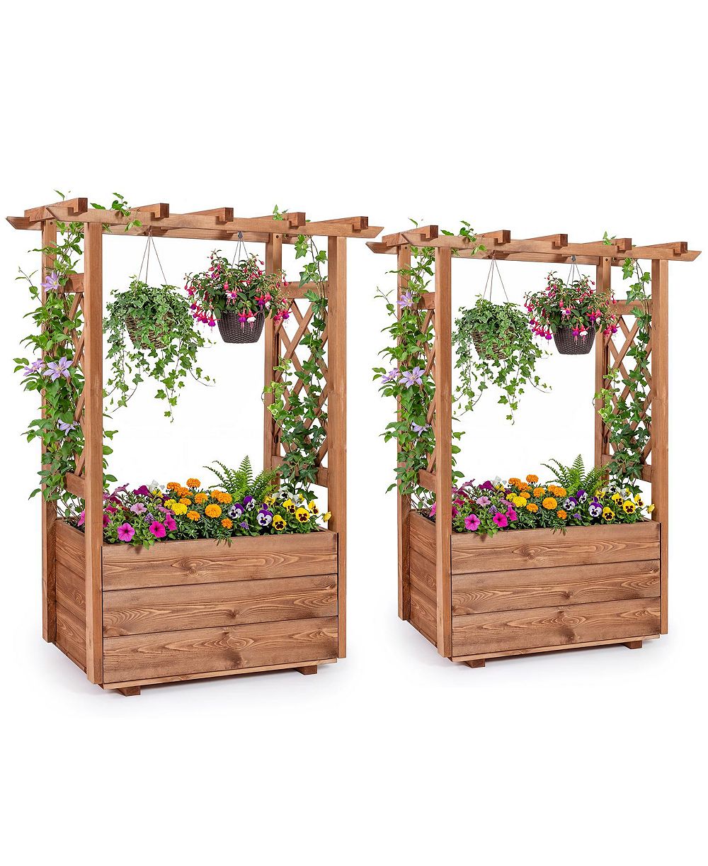 Садовая грядка Gymax Wooden Raised Garden Bed с решетками и водоотводом