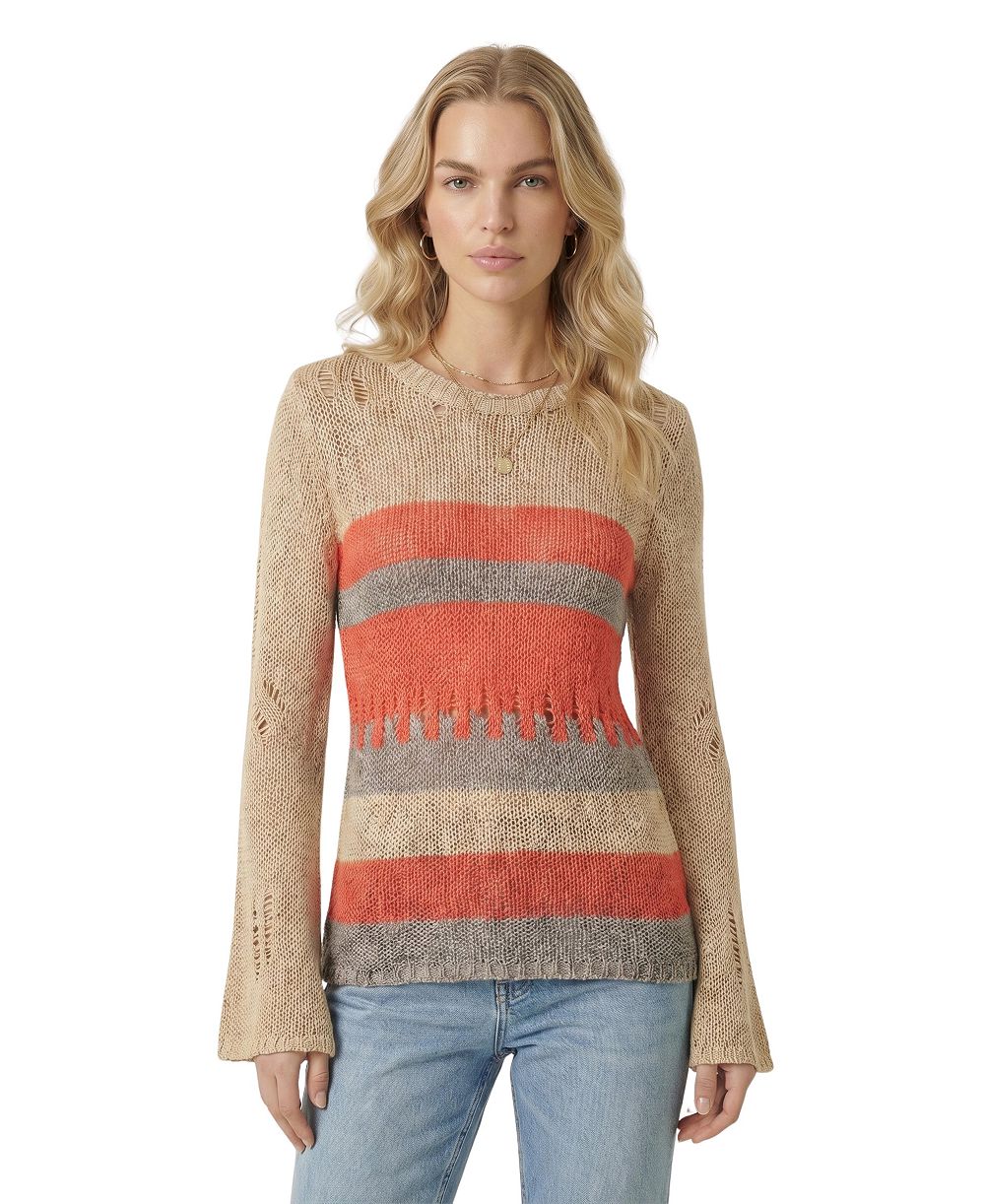 Modenaire Women's Distressed Stripe Flared-Sleeve Knit Sweater