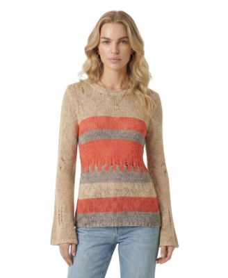 Modenaire Women's Distressed Stripe Flared-Sleeve Knit Sweater