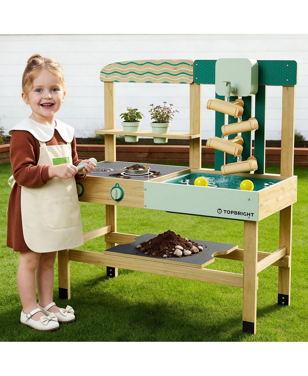 TOP BRIGHT Mud Kitchen 4-In-1 Water Play Wooden Playhouse, Ages 3+