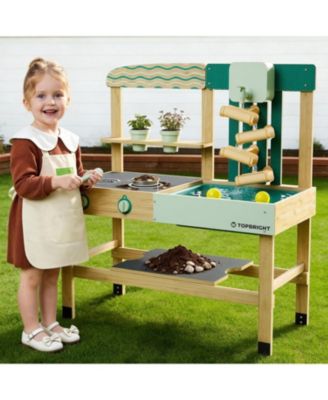 TOP BRIGHT Mud Kitchen 4-In-1 Water Play Wooden Playhouse, Ages 3+