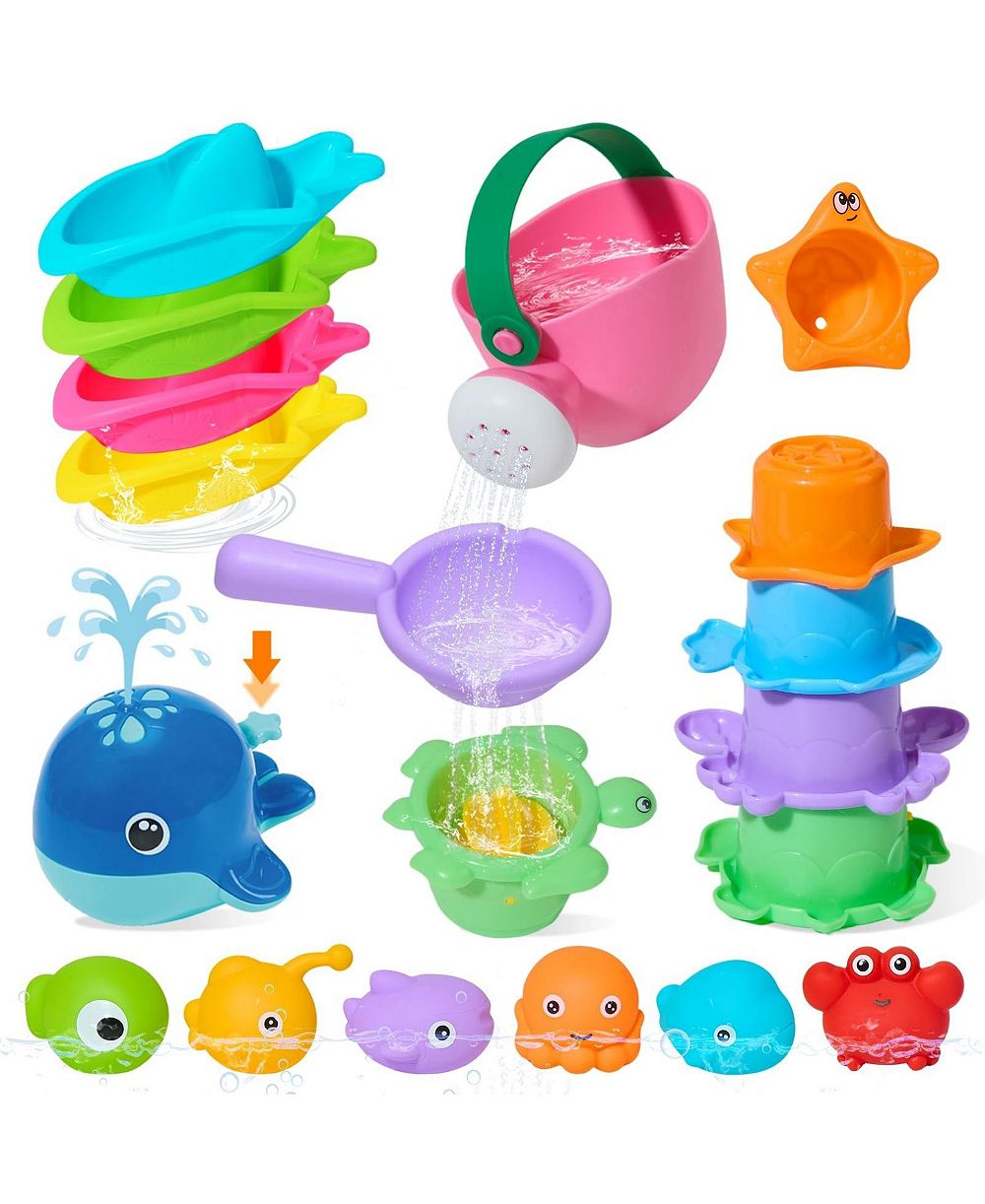 GNUADZ Whale Sprayer 17-Piece Bath Toy Set, Ages 6 Months–4 Years
