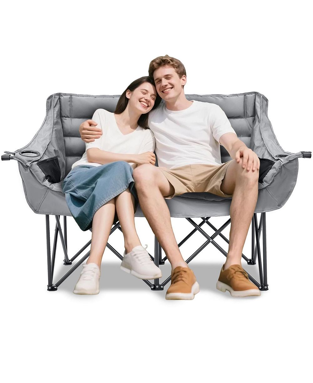 ABORON Oversized Padded Camping Chair - Heavy Duty Folding Outdoor Couch with Side Pocket and Cotton Padding for Patio and Sports