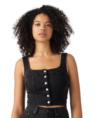 Levi's Women's Audra Seamed Top Cap Sleeveless Square Neck Crop Denim Top