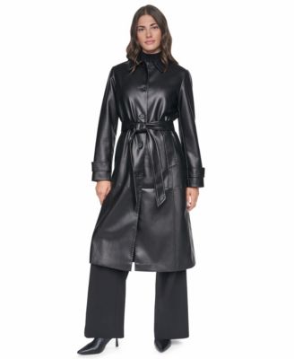 DKNY женское длинное пальто-тренч из искусственной кожи с ремнем