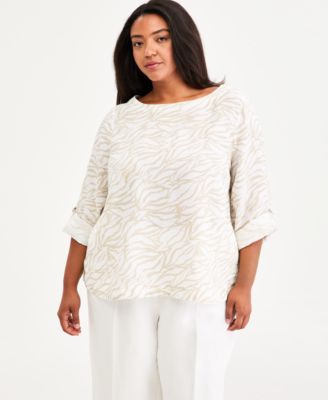Charter Club Plus Size 100% Linen D-Ring Top, Macy's Exclusive