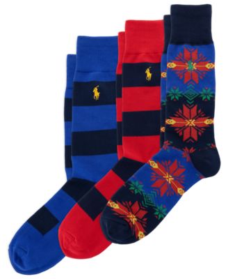 Мужские хлопковые носки Polo Ralph Lauren с рисунком снежинок/регби, 3 пары
