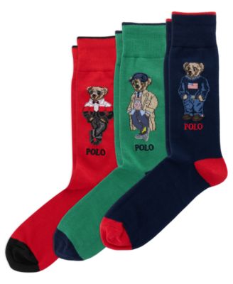 Мужской набор из 3 пар носков Polo Ralph Lauren Seasonal Bears, хлопковая смесь, ребристые манжеты