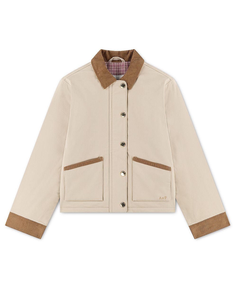 abercrombie kids Girls' 4-16 Corduroy-Collar Plaid-Lined Barn Jacket