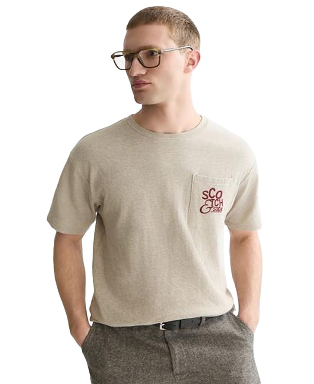 SCOTCH & SODA Men's Bonded Chest Pocket Artwork Crewneck T-Shirt