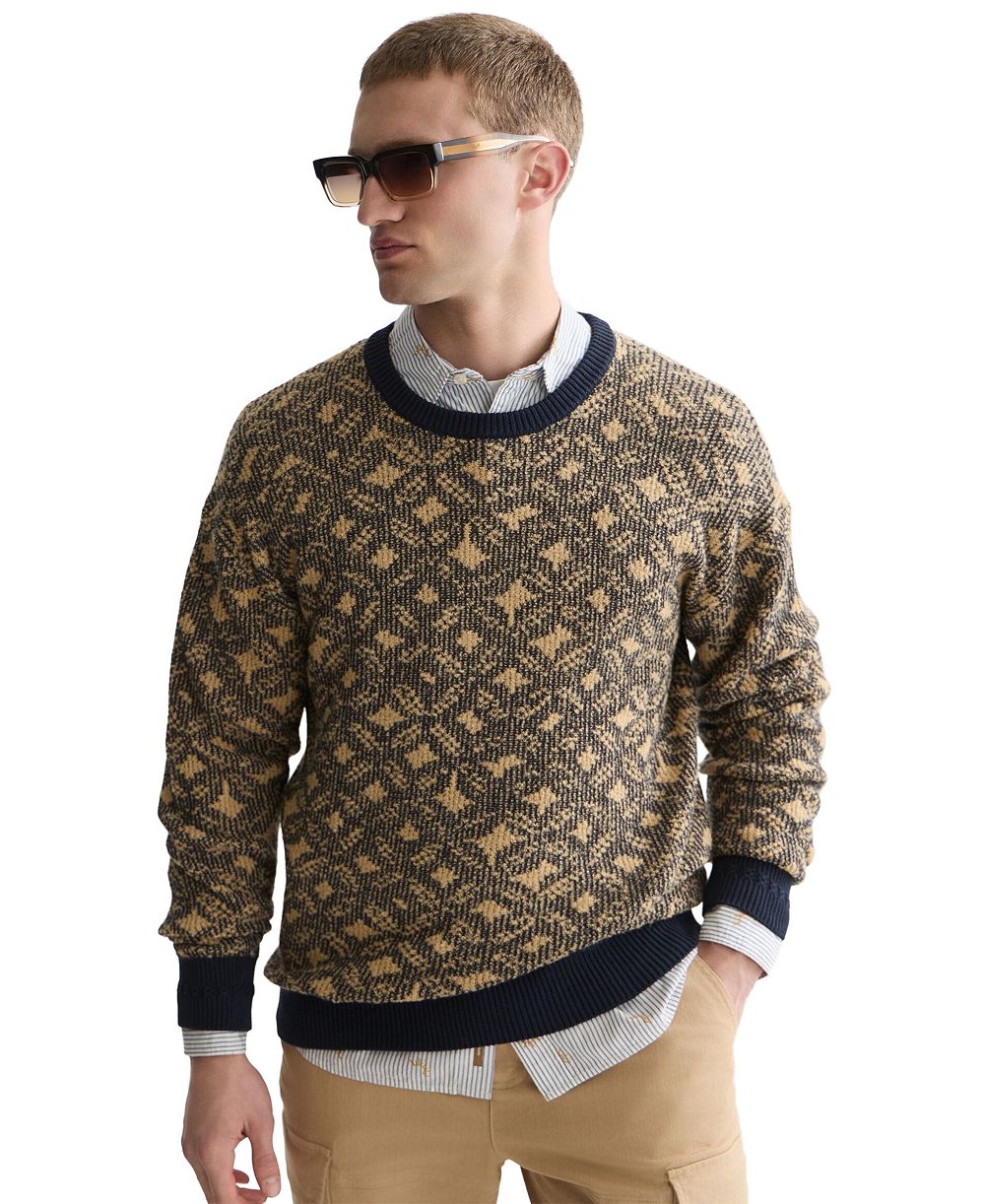 Мужской свитер SCOTCH & SODA из шерстяной смеси с жаккардовым узором, спущенным плечом и круглым вырезом