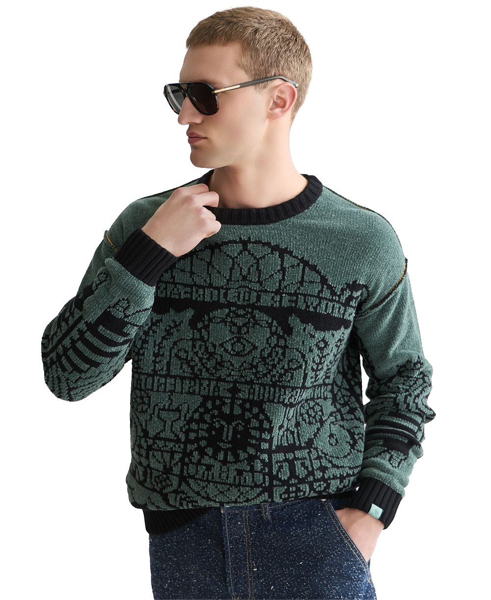 SCOTCH & SODA Men's Chenille Jacquard Wool-Blend Dropped Shoulder Crewneck Sweater
