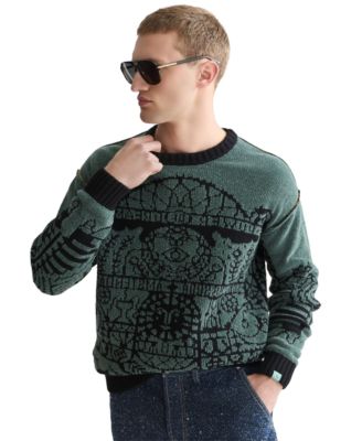 SCOTCH & SODA Men's Chenille Jacquard Wool-Blend Dropped Shoulder Crewneck Sweater
