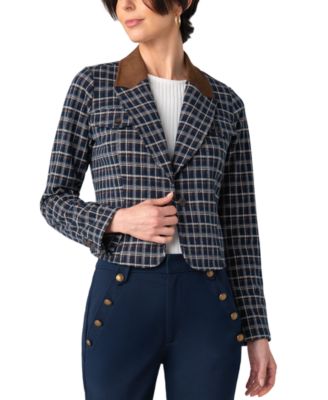 Liverpool Los Angeles Women's Stretch Plaid Unlined Cropped Blazer