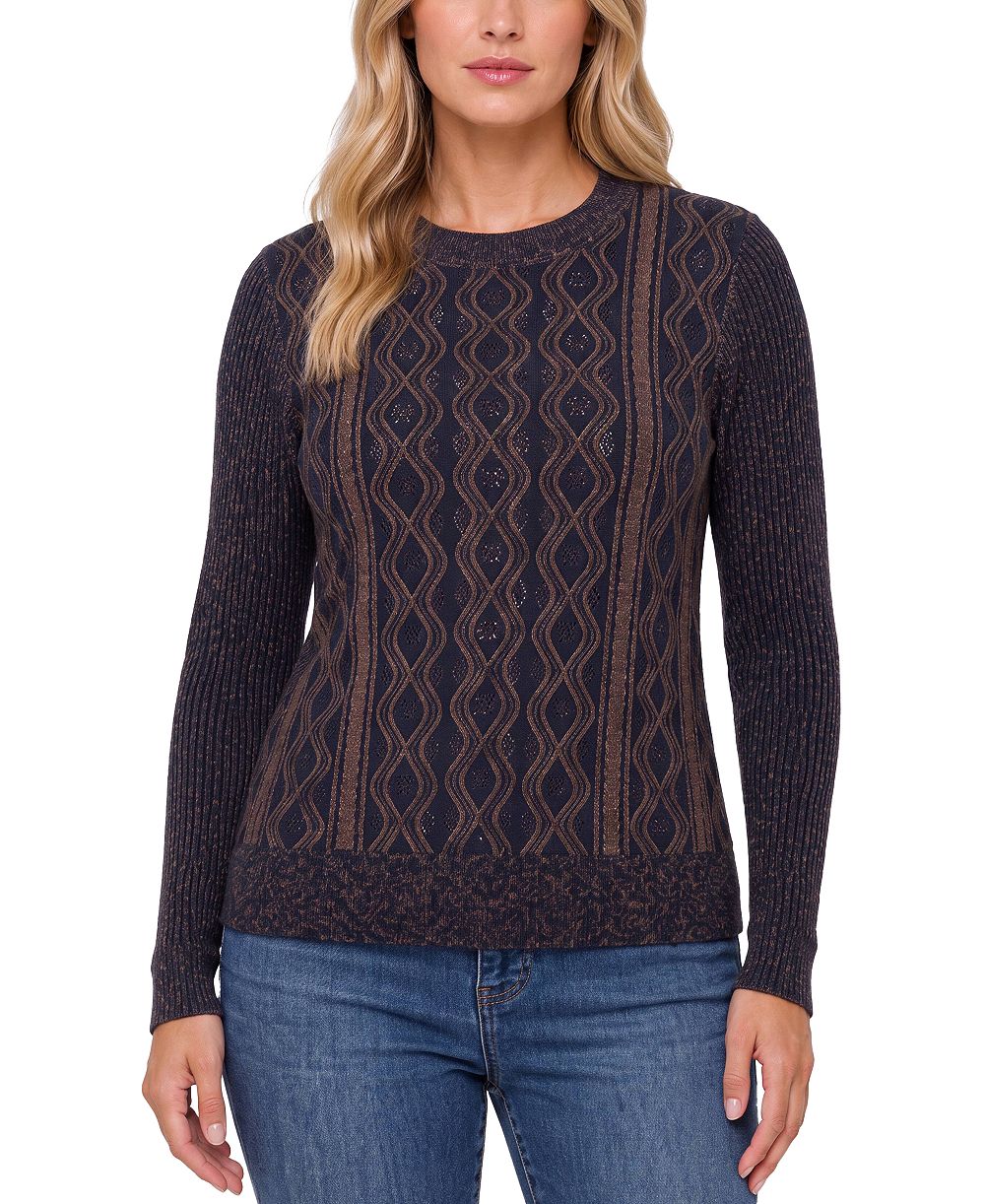 Liverpool Los Angeles Women's Cable-Knit Diamond-Pattern Crewneck Sweater