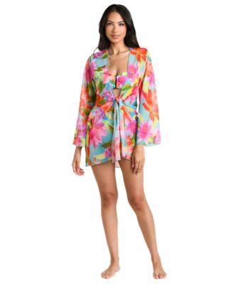 La Blanca Women's Sunset Botanica Tie-Front Swim Cover-Up Kimono Dress