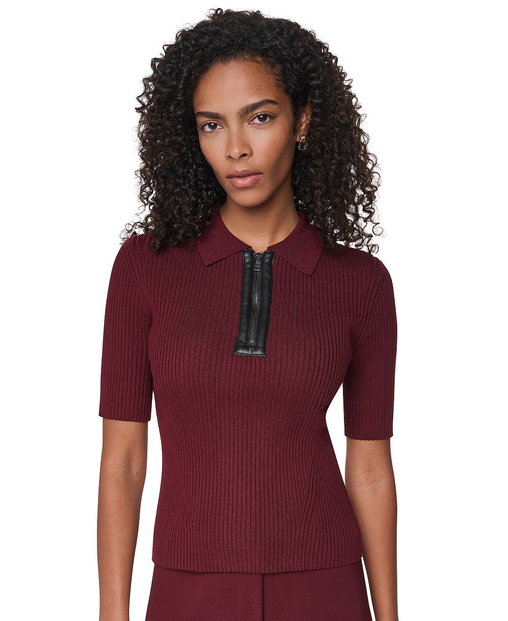 Свитер из хлопковой смеси с коротким рукавом и полузастежкой DKNY Petite