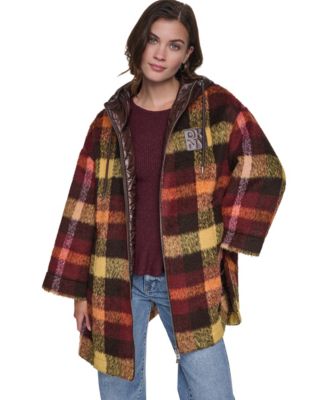 DKNY Jeans Women's Plaid Quilted-Hood Jacket