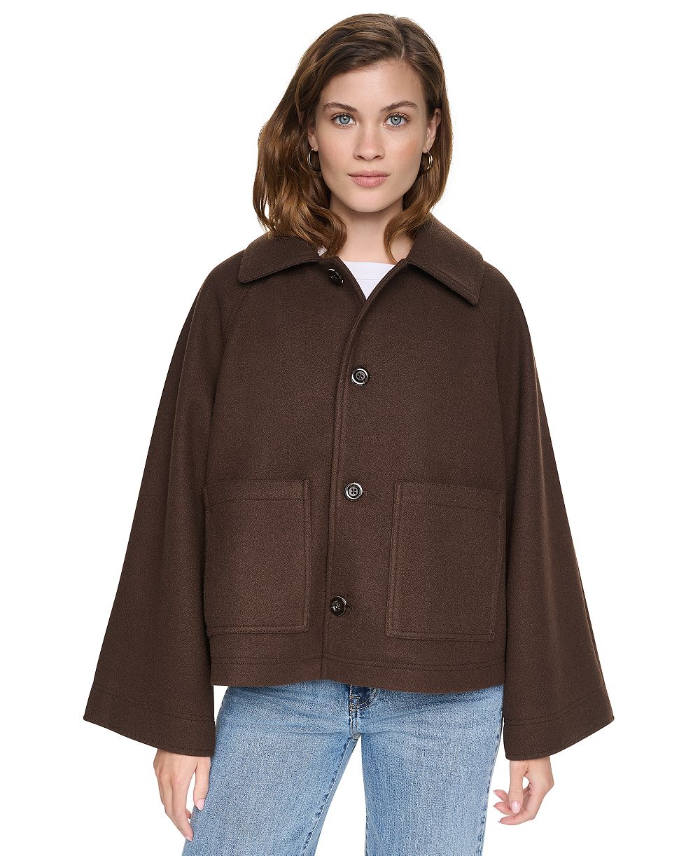 DKNY Jeans Women's Raglan Sleeve Button Front Swing Lined Coat