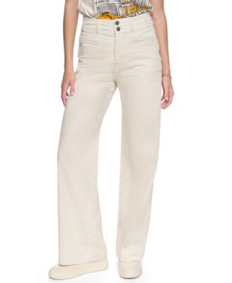 DKNY Jeans женские брюки из хлопковой смеси с высокой посадкой и широкими штанинами на двух пуговицах