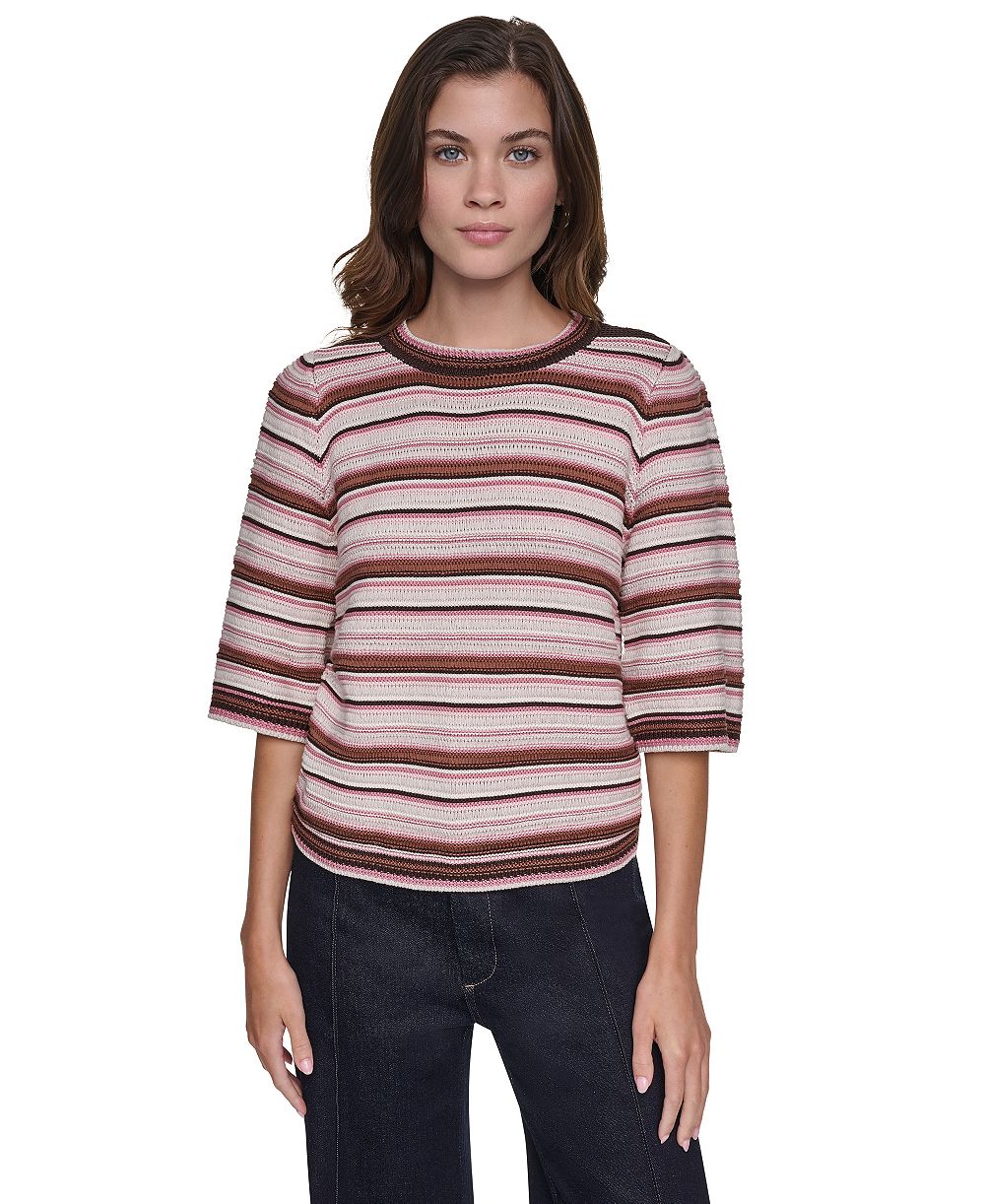 DKNY Jeans Women's Striped Rugby Puff-Sleeve Sweater