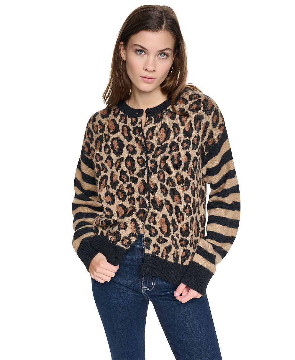 DKNY Jeans Women's Cheetah Oversized Long-Sleeve Cardigan