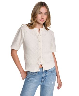 Кардиган DKNY Jeans женский легкий с коротким рукавом, открытым плетением и начесом Baby Chenille
