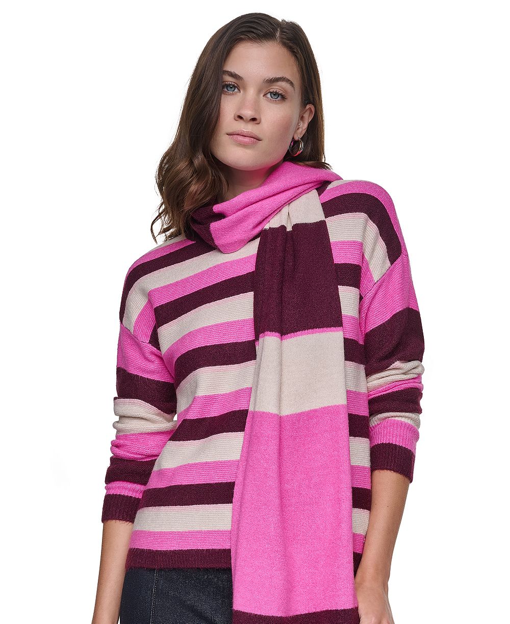 DKNY Jeans Women's Easy Striped Oversized Sweater with Scarf