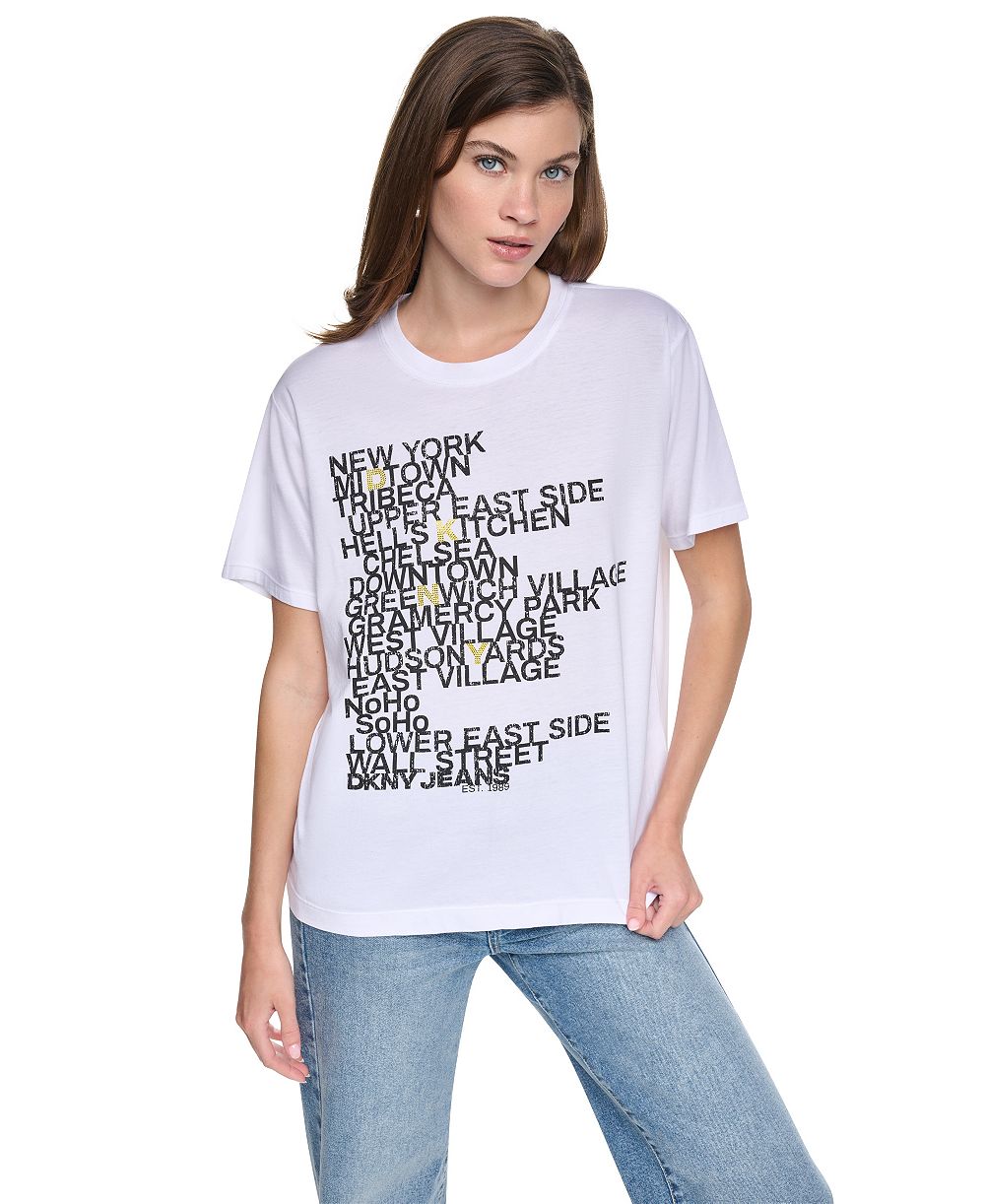 DKNY Jeans Women's Neighborhood Print Relaxed Graphic Tee