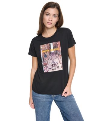 DKNY Jeans женская хлопковая футболка с коротким рукавом и круглым вырезом с графическим принтом логотипа Bronx